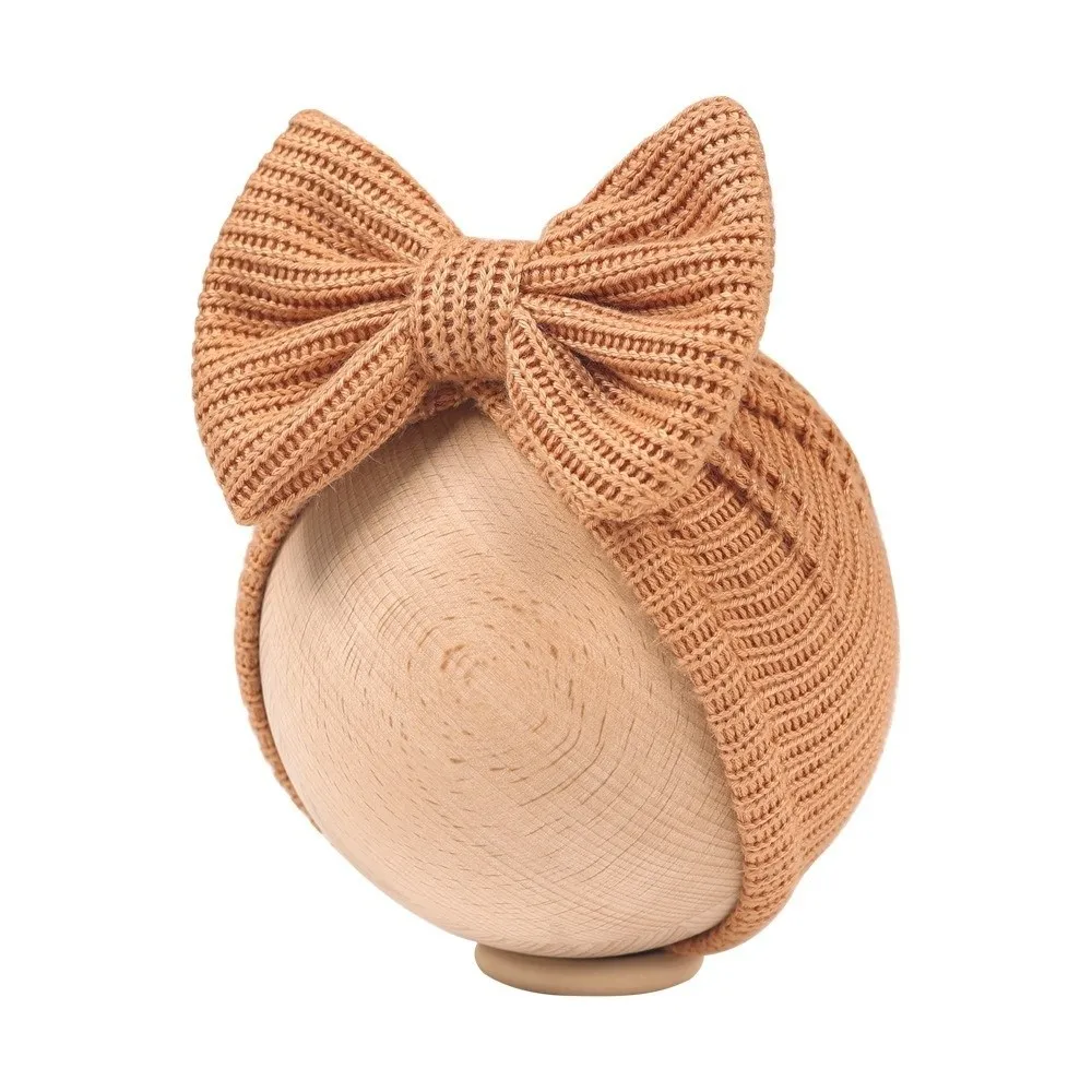 

Новый милый вязаный тюрбан с бантом, эластичная однотонная шапочка для младенцев, теплый пуловер, шапка Headerap