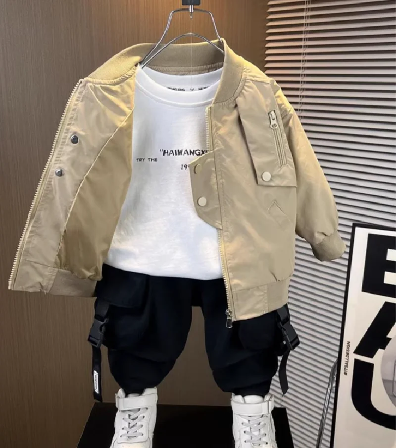 

2025 New Boys Baseball Jackets Children's Clothing Spring Autumn Big Kids Zipper Coats Solid Color Windbreaker Outerwear 2-10 Y