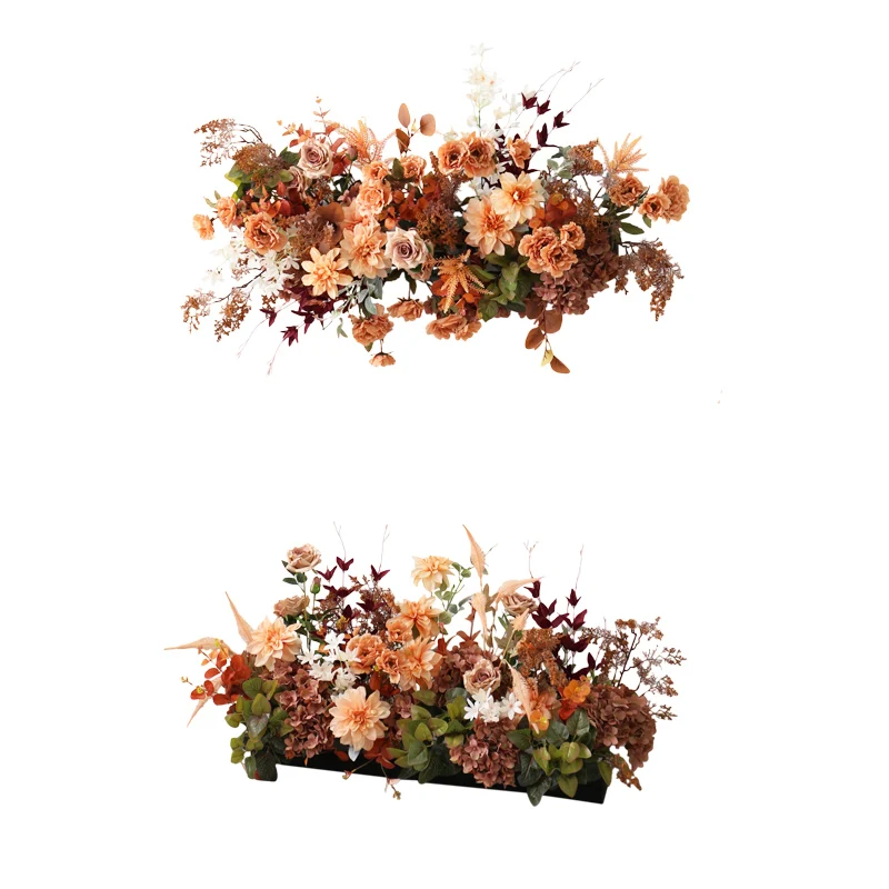 brown simulated flower row wall hanging window stage wedding decoration arrangement silk flower activity walkway guide