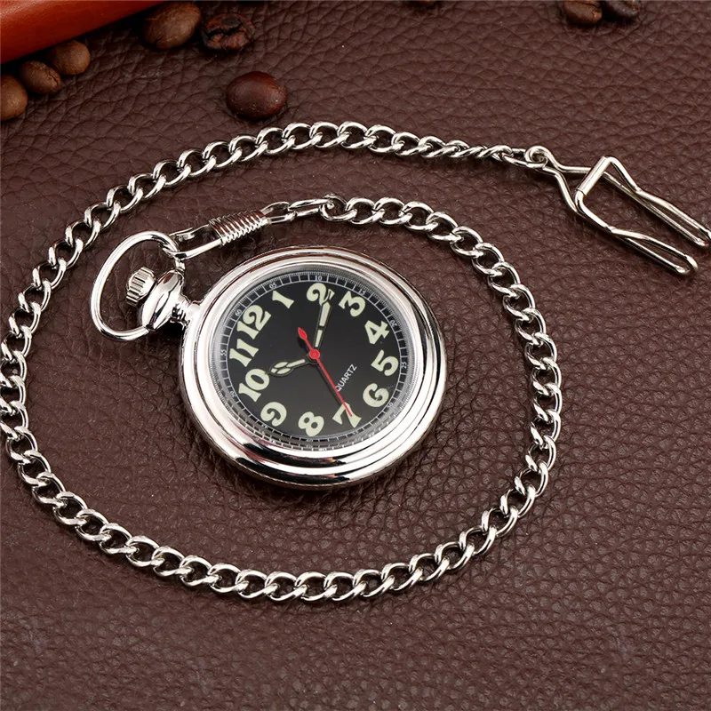 Antique Style Pocket Watch Luminous Arabic Numeral Dial Black/silver/gold Open Face Cover Quartz Movement Clock Pendant Chain