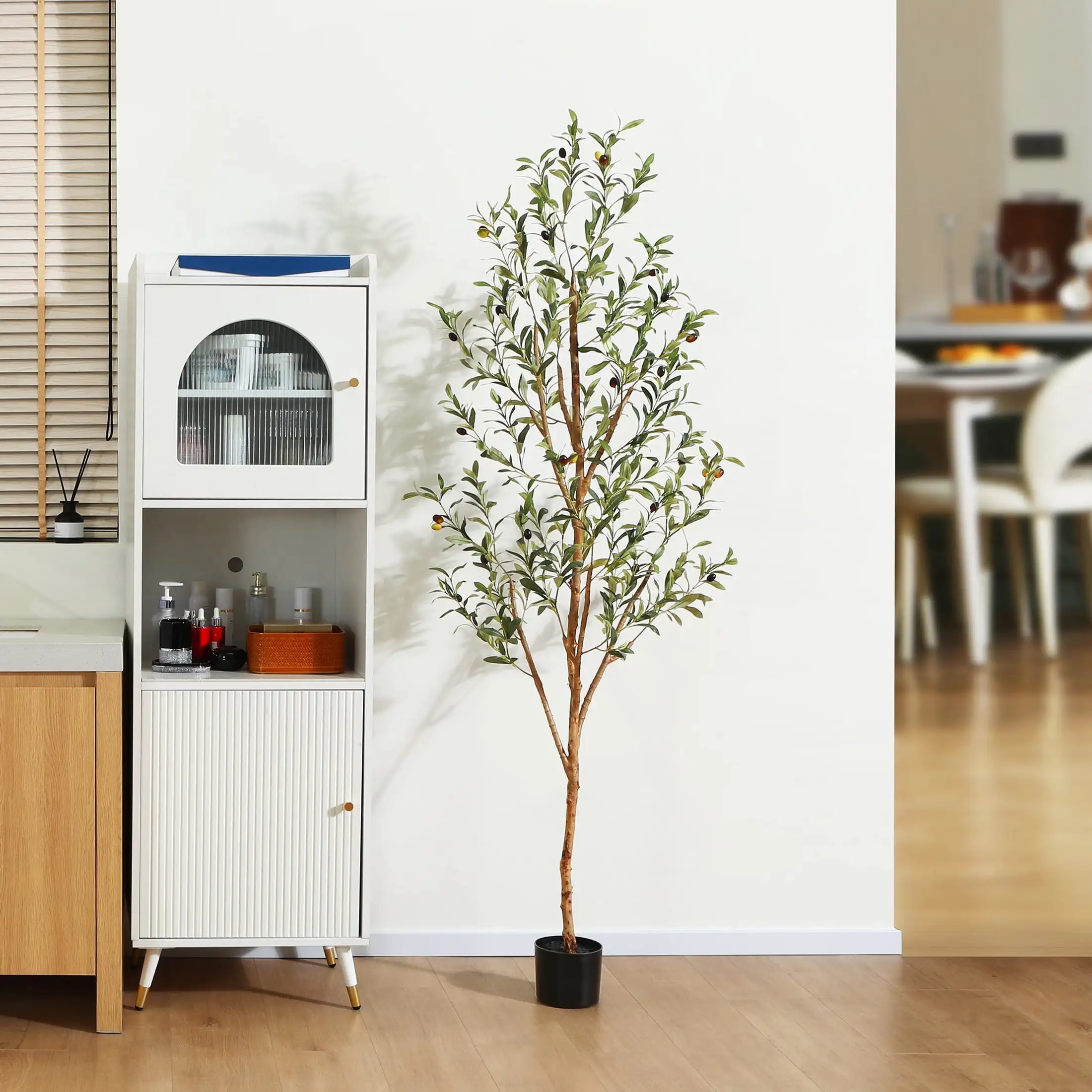 

6 ft Artificial Olive Plants with Realistic Leaves and Natural Trunk, Silk Fake Potted Tree with Wood Branches and Fruits