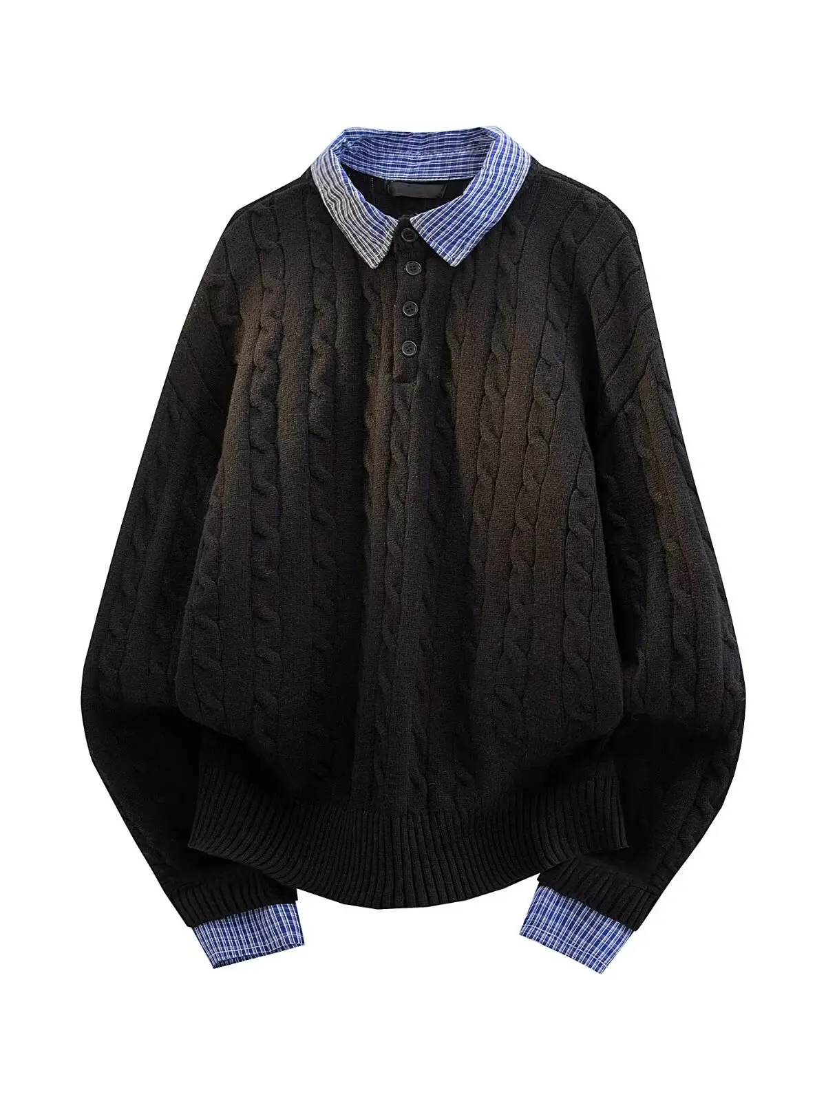 

Мужской вязаный свитер в стиле ретро с воротником и бахромой, черный, осенне-зимний, премиум-класса