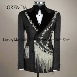 Sparkly Bead Crystals Men Suits Tassel Slim Fit Groom Wedding Tuxedos 2 Pieces Sets Bridegroom Prom Blazers Terno Masculino