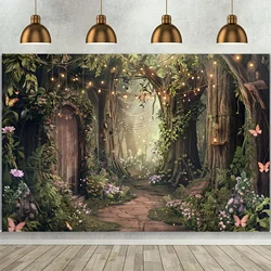 Spring Background Magic Garden Fairy Tale World Grass Butterfly Wonderland Birthday Party Decoration Photography Banner