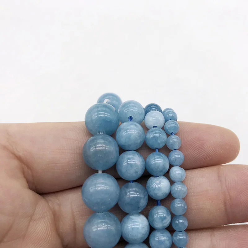 Wholesale 4/6/8/10/12mm Natural Stone Aquamarin Agat Stone Angelite Round Loose Beads  For Jewelry Making Strand Bracelet