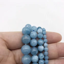 Wholesale 4/6/8/10/12mm Natural Stone Aquamarin Agat Stone Angelite Round Loose Beads  For Jewelry Making Strand Bracelet