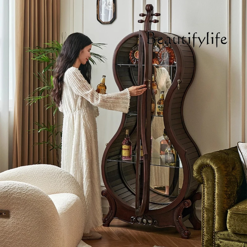 

American Luxury Wine Display Cabinet Solid Wood Glass Living Room Floor Cabinet Organizer Showcase Vitrine Home Furniture