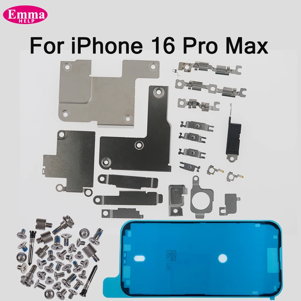 Kompletny zestaw małych metalowych elementów wewnętrznych wsporników + wszystkie śruby do iPhone 15, 16 Pro Max, Plus. — zdjęcie produktu 4