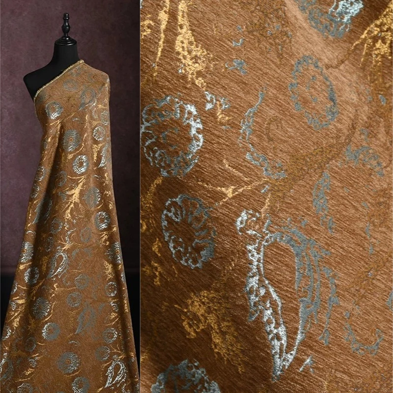 Sewing Vest - ジャカード生地 ブラウンシルバーメタリック 花柄 羽模様 ソフトドレープ モダンチャイナスタイル