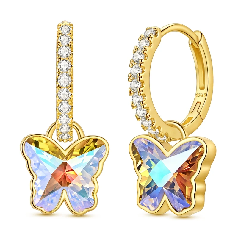 925 Sterling Silver Earrings Women Gold Sparkling Butterfly Drop Earring For Anniversary Wedding Jewelry Gifts
