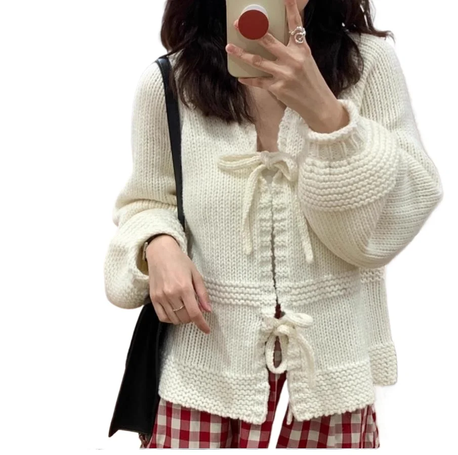 

Свободный ленивый вязаный кардиган свитером с рукавами-фонариками для женщин на осень и зиму