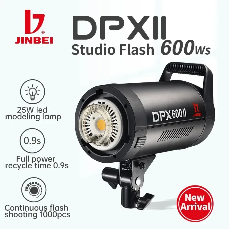 Flash de Estúdio Profissional JINBEI DPX600II 600Ws GN80 0.9s Recarga Rápida para Fotografia de Moda, Retrato, Casamento e Vestuário