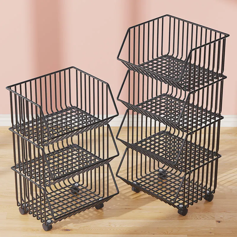 

Kitchen Multi-Layer Stand Mobile Vegetable Basket Storage Cart Metal Material Nordic Sle No-Drilling Installation for Everyone