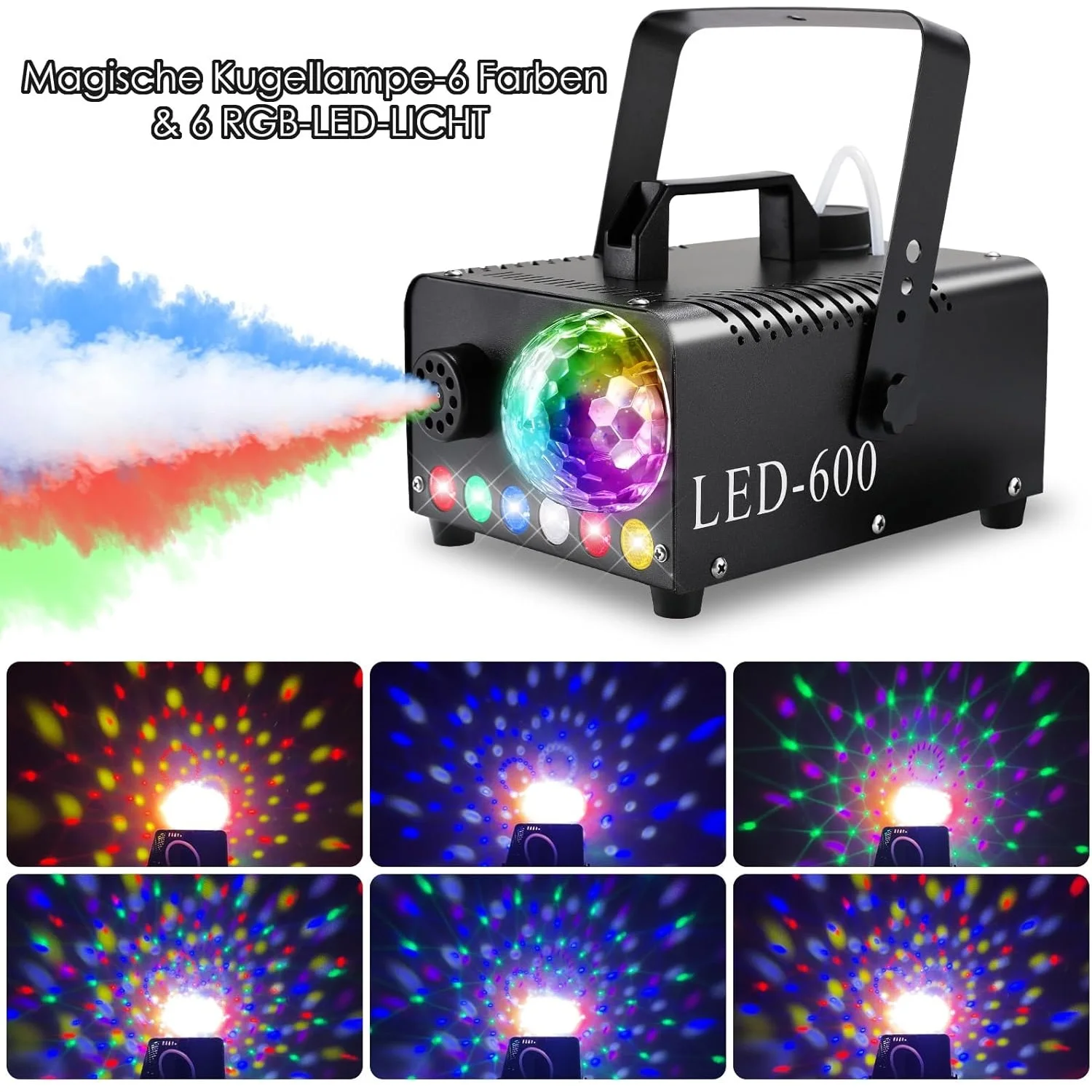 Fog Machine with Disco Ball, 600W 5000CFM Smoke Machine, 6 LED RGB Light Fog Machine, Automatic Spray Function, for Christmas