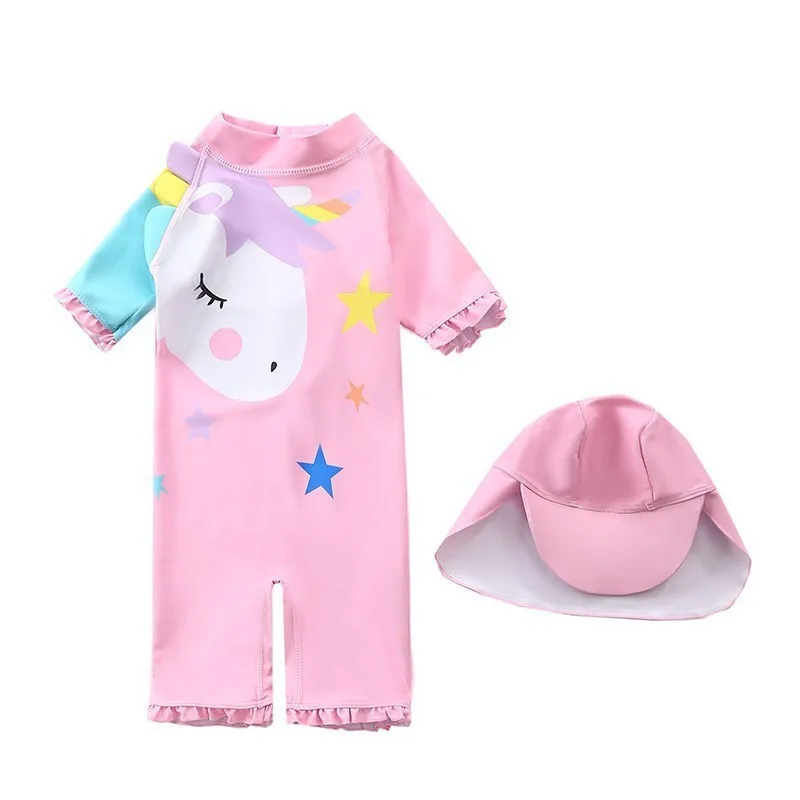 Happyflute 7-24kg Boy&Girls\' One Piece Long Sleeve Pony Swimsuit Cute Baby Princess Swim Cloth