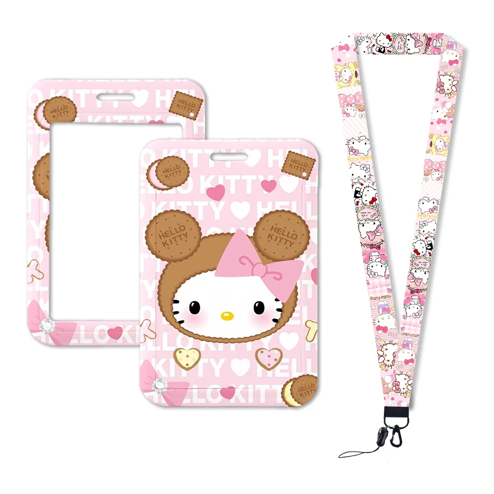 Hello Kitty Lanyards ID Badge Holder Keychain, W Card Neck Strap, Key Holder Hang Rope, Chaveiros Acessórios, Presentes