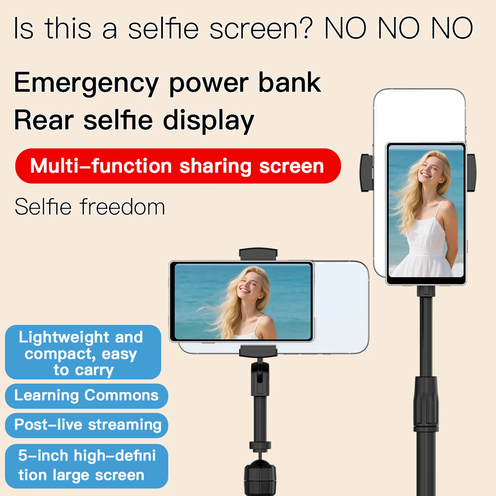 

5-дюймовый портативный телефон с зеркальным экраном, 5000 мАч, сенсорный экран, 10-12 часов, время работы, Type-C, перезаряжаемый для прямой трансляции селфи