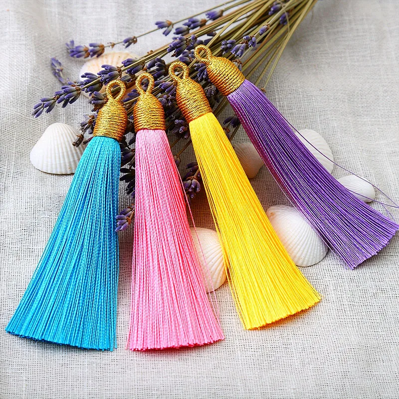 8CM Silk Tassel with Gold Cap Loop 8cm Handmade Tassels for Jewelry Making DIY Earring Keychain Pendant Accessories Multi‑Color