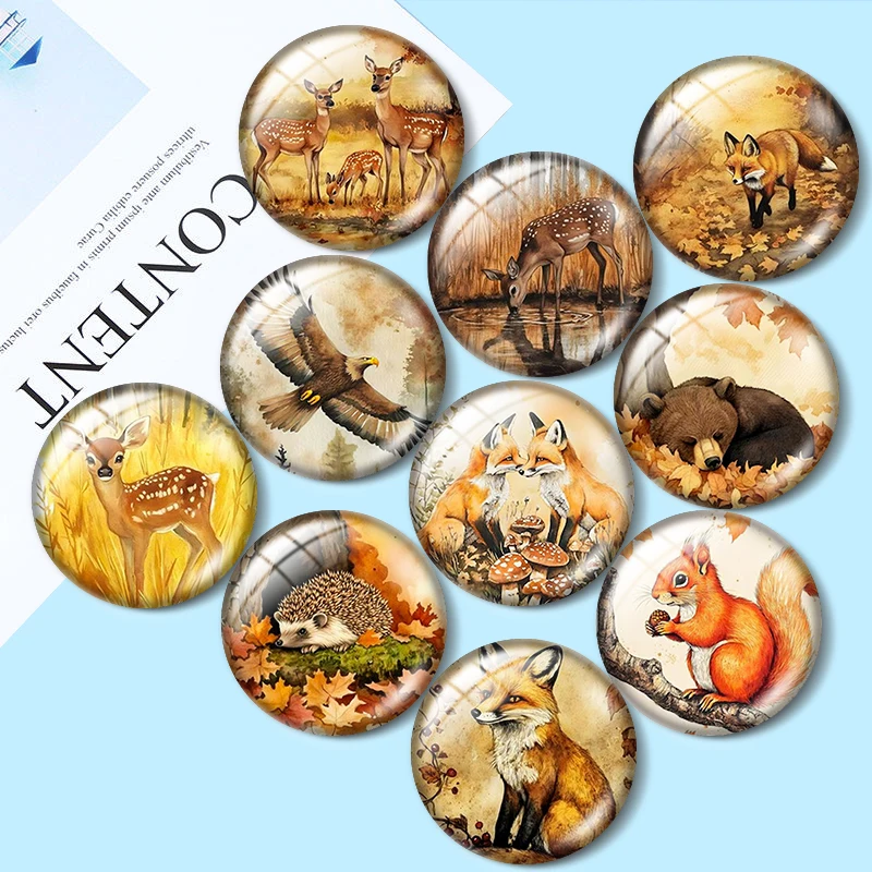 Watercolor Autumn Forest  12/18/20/25mm glass cabochon  bracelet pendant rings for jewelry demo earrings back Making findings