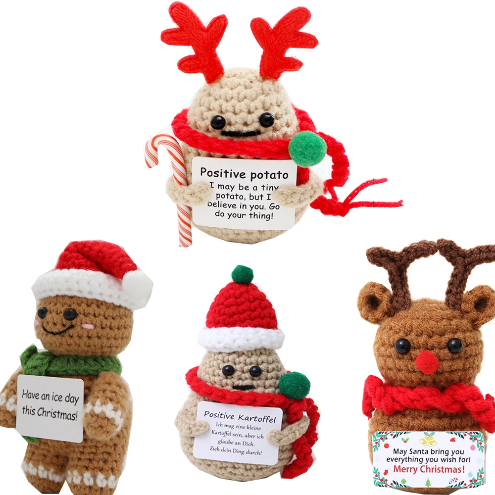 

2025 Christmas Crochet Dolls Cute Positive Crochet Animals Handmade Knitted Christmas Gift Decor