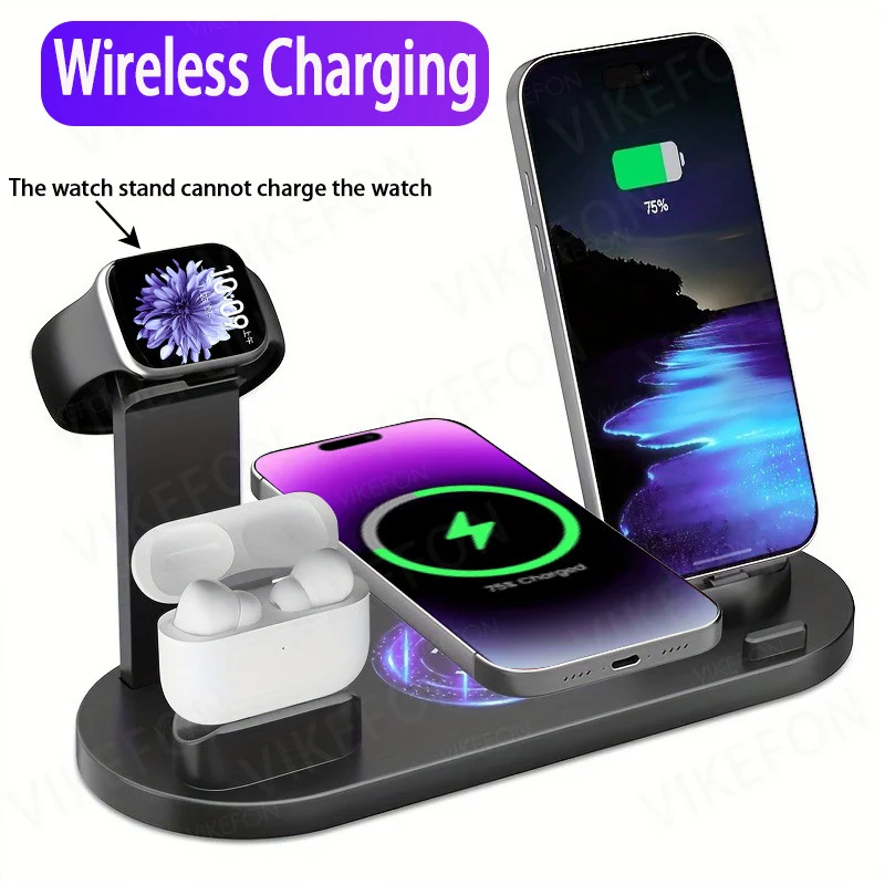 حامل شاحن لاسلكي لهاتف iPhone17 16 15 14 13 12 XR Max شاحن سامسونج لأجهزة Air-pods Pro iWatch 9 8 7 محطة شحن سريعة #1