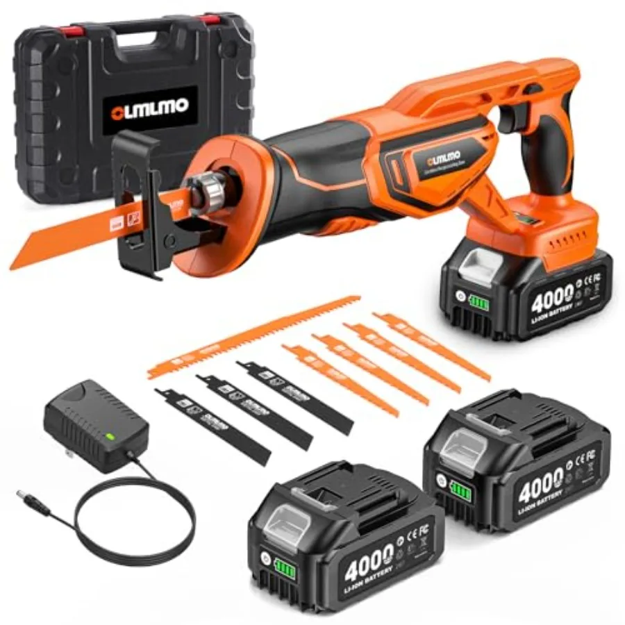 

Reciprocating Saw Cordless with 8 Blades: 2 x 4.0Ah Battery Brushless Motor 3300 RPM Cordless Reciprocating Saw Kit for Wood PV
