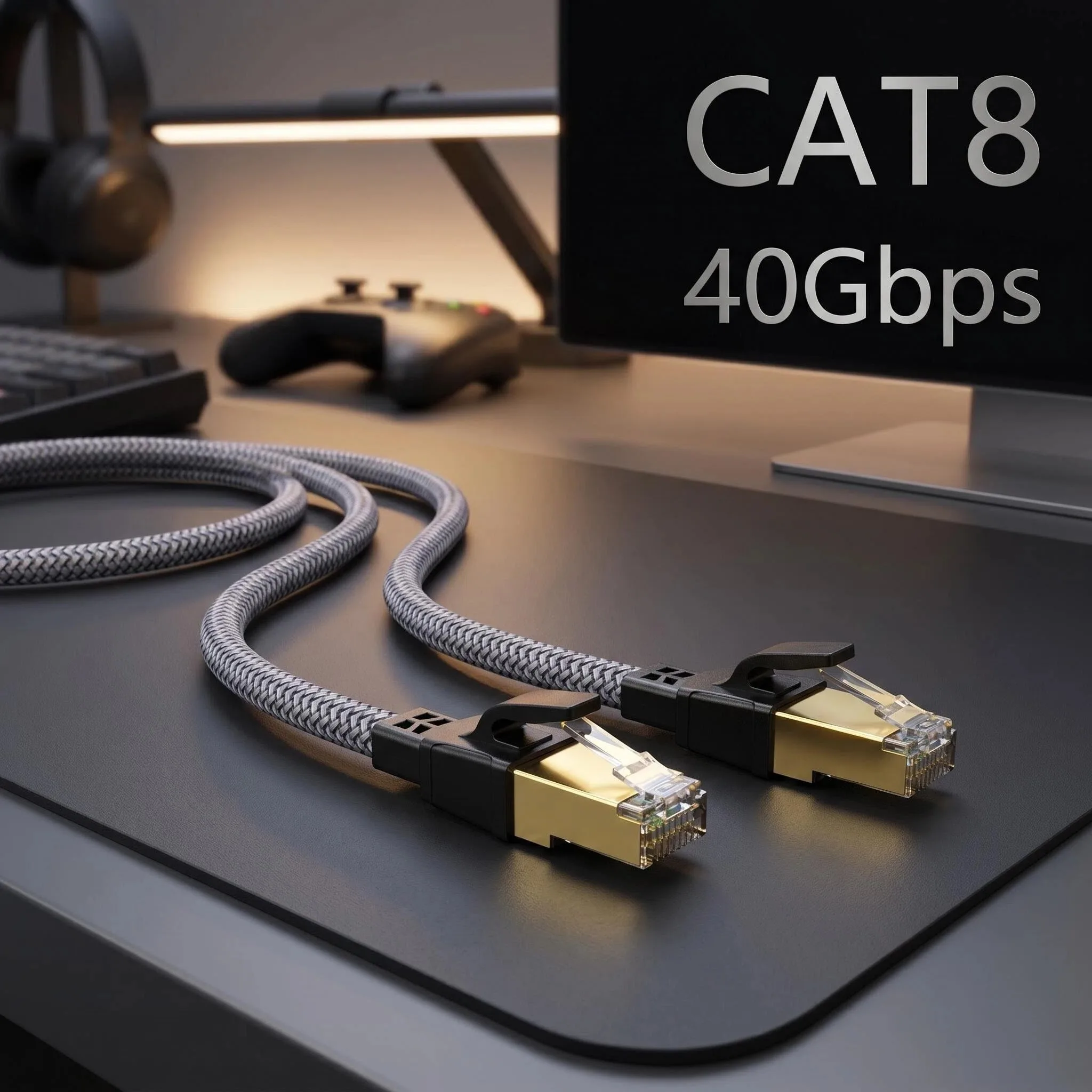 CAT8 Ethernet Cable 40Gbps 2000MHz High Speed RJ45 Gaming Flat  for Internet PS5 Router Smart TV Server Patch Cord Cat8