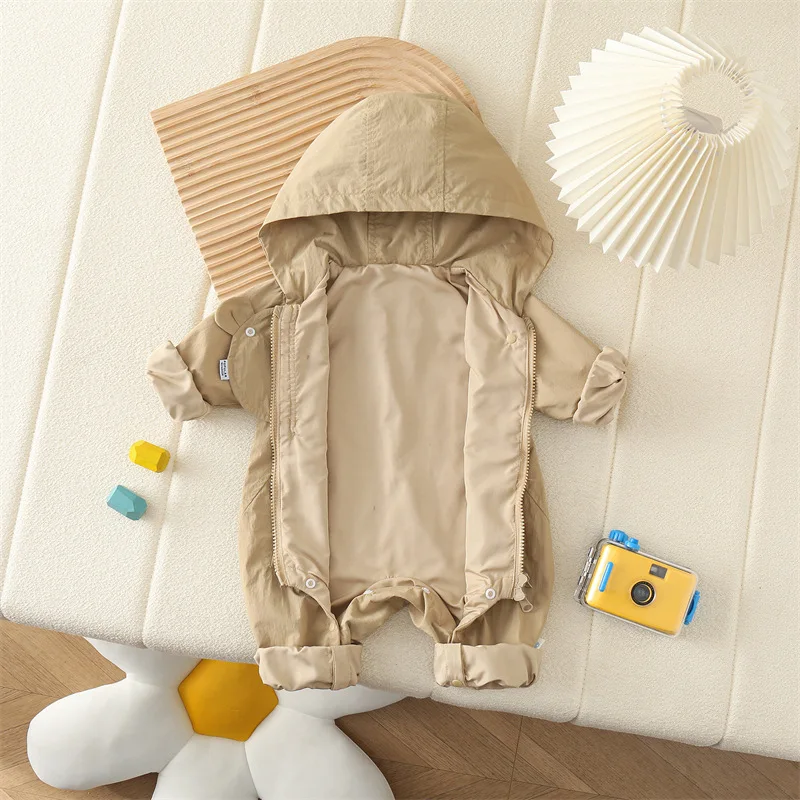 0-2 Y Baby Clothing Windy Breaker Jumpsuits Solid Bear Rompers Single Breast Outfit Baby Clothes