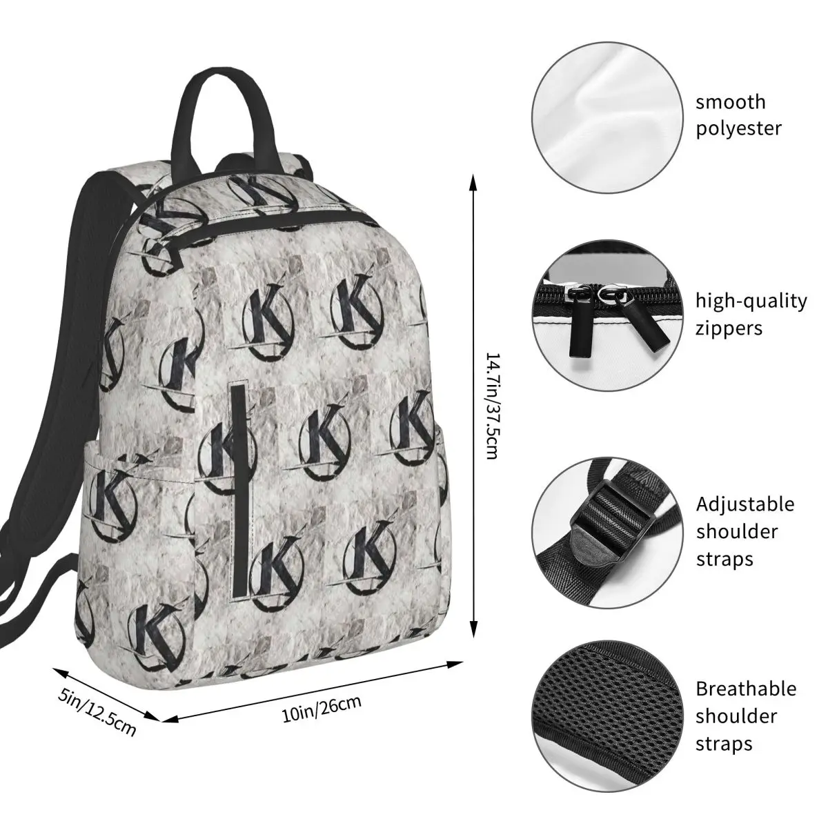 Black Kaamelott Logo On A Gray Background Backpack Student BookBag Children School Bag Laptop Shoulder Bags Men Women