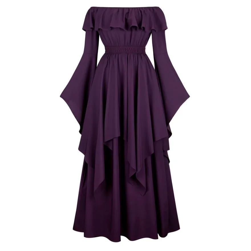 Medieval Off Shoulder Long Sleeves Elastic Waist Dress For Women Plus Size Victorian Dress Elegant Evening Gowns