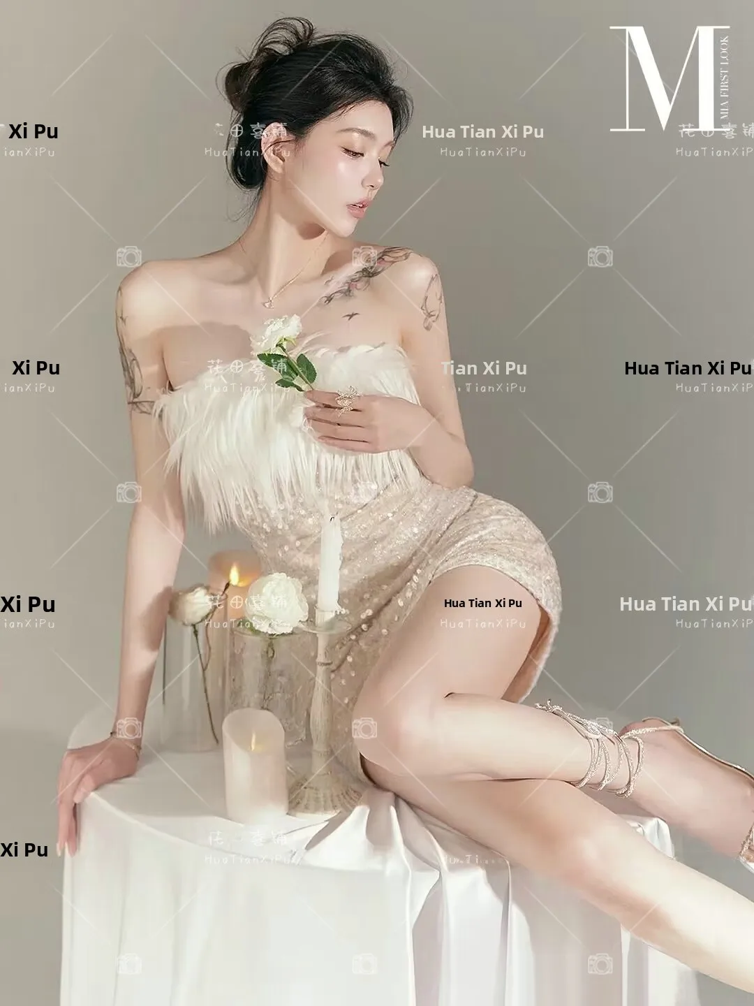 

Костюм для фотосессии в стиле дня рождения: элегантное платье-труба для создания атмосферы, для художественной фотосъемки в студии