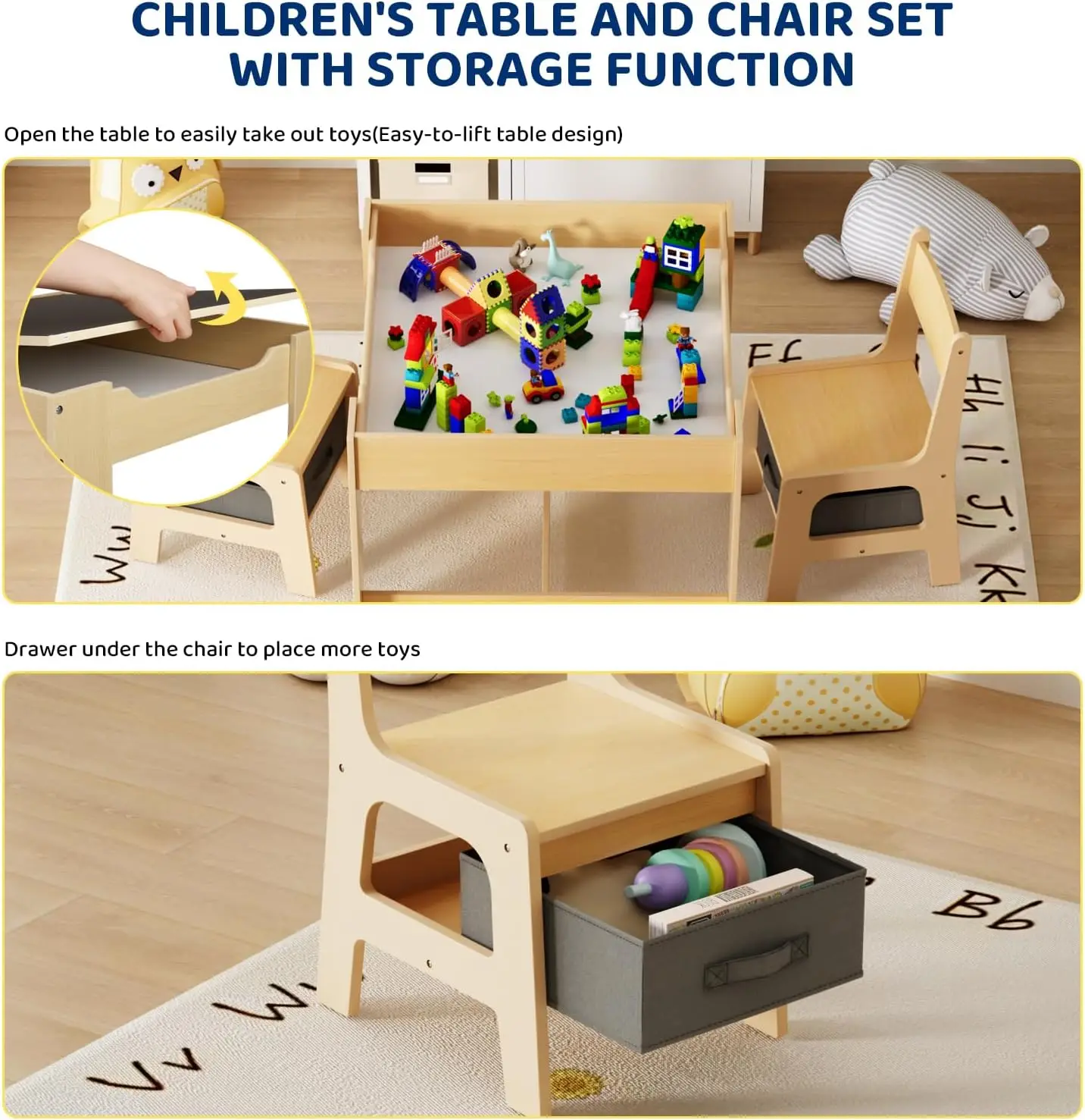 Conjunto de 2 cadeiras, mesa de atividades infantis 4 em 1 com placa dupla face, conjunto de cadeira e mesa para desenhar