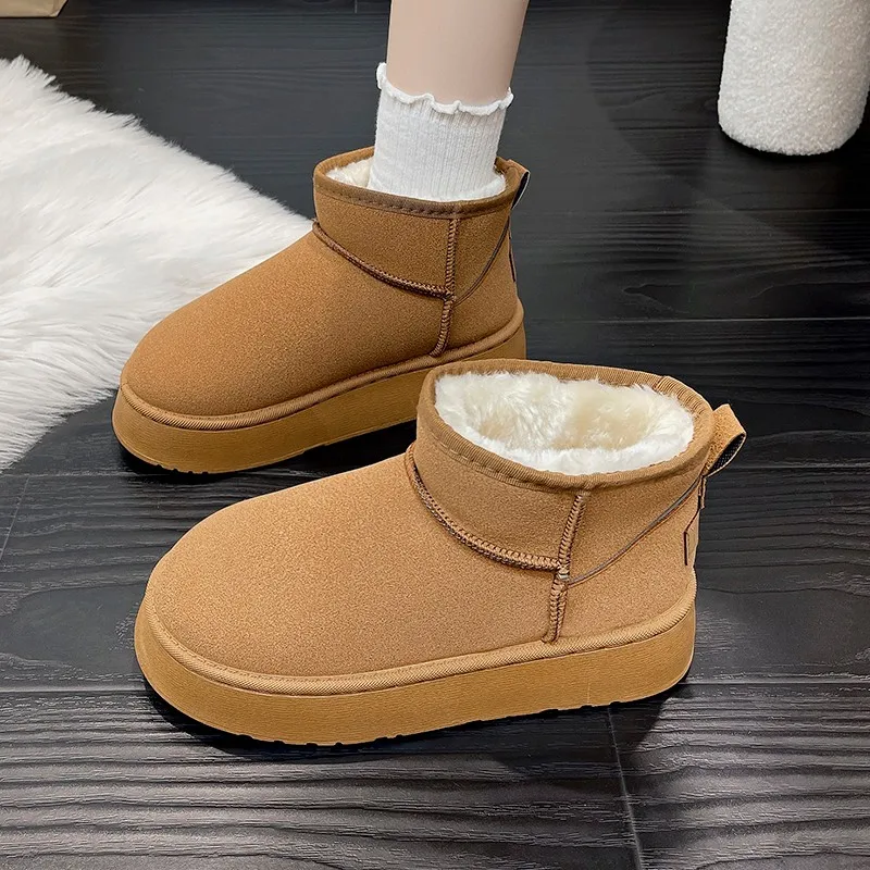 Pallene Winter Fur Boots Women Thick Sole Mini Snow Boots Short Plush Boots Natural Wool Ankle Boots Home Fashion Fur Cozy Shoes