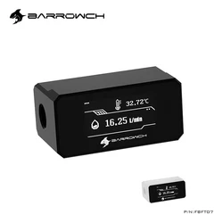 BARROWCH Computer Temperature Flow Meter,Custom Liquid Loop Build OLED Flowmeter,Thermometer Monitor System,FBFT07