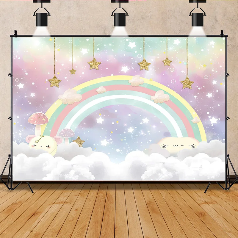 Rainbow Backdrops Props para Fotografia, Balões Coloridos, Arco, Photo Background, Bebê Recém-nascido, Festa de Aniversário, Unicórnio, DF-07