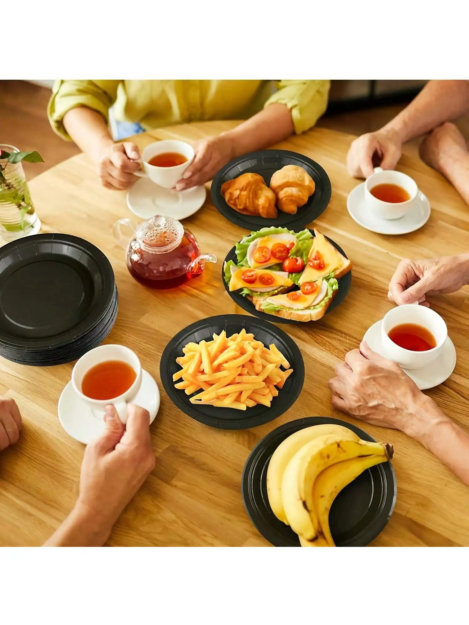 10/20/50 Black Paper Party Plates, 9-Inch and 7-Inch Disposable Plates, Suitable for Birthdays, Holidays, Picnics, Camping
