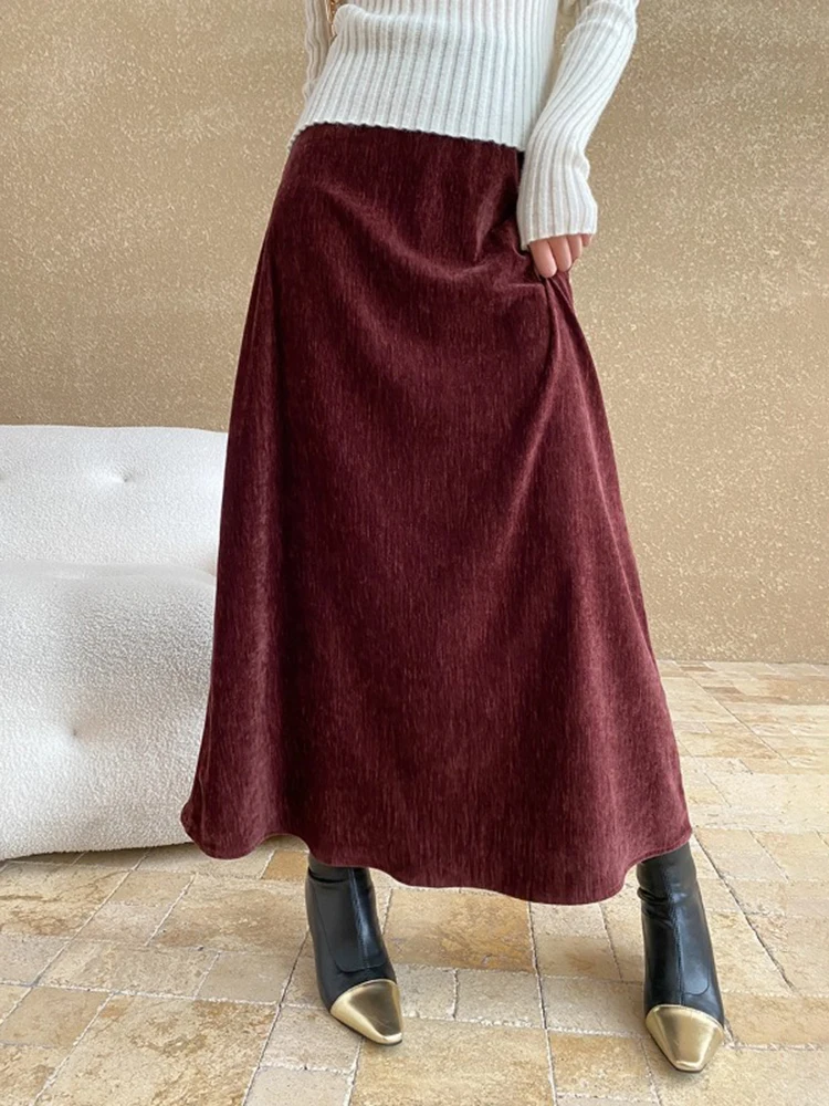 [LANMREM] Office Lady A-line Skirts For Women High Waist Mid-length Minimalism Skirt Elegant Clothing 2024 Autumn New 26C904