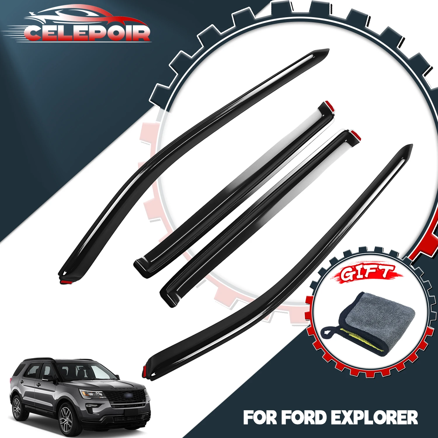 

Для Ford Explorer 2011-2019: Вставные дождевики-козырьки на окна (дымчатые)