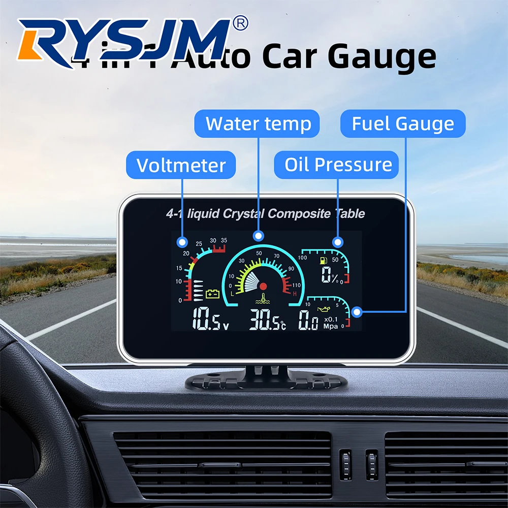 

Многофункциональный прибор 4-в-1 с ЖК-дисплеем для измерения температуры воды, уровня топлива, давления масла и напряжения с датчиками для автомобилей и грузовиков 12В/24В