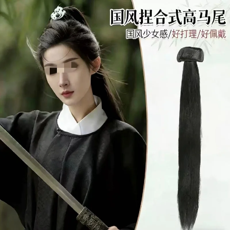 New 50cm to 80cm Long Ancient Style Hanfu Wig Black Removable Ponytail Cosplay Suitable for Both Men and Women