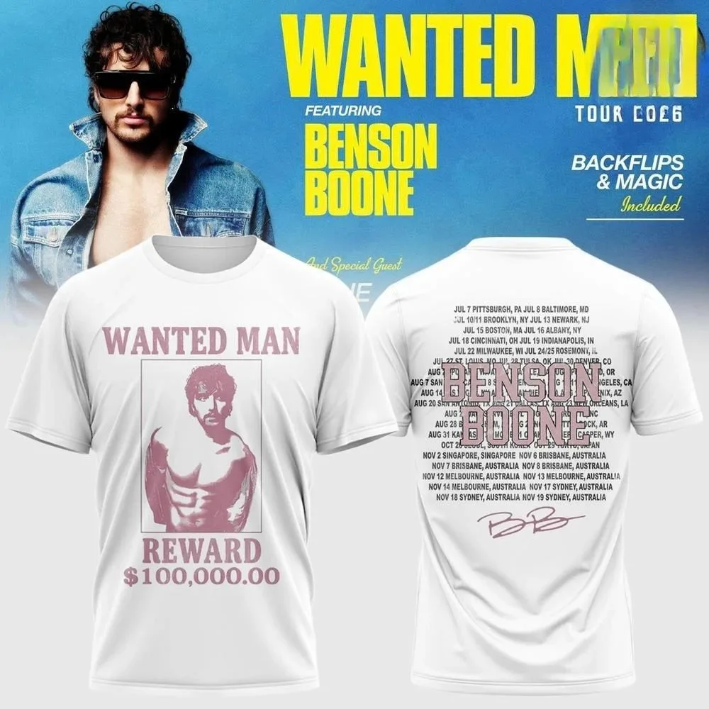 Benson Boone Wanted Man Tour 2026 Graphic T-shirt Music Tour Dates Signature Tee Fans Casual Women Men Streetwear