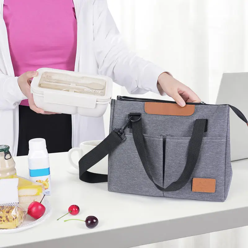 Bolsa aislante de mano con correa para el hombro, bolsa de almuerzo impermeable gruesa, bolsas refrigerantes para oficina, 1 ud.
