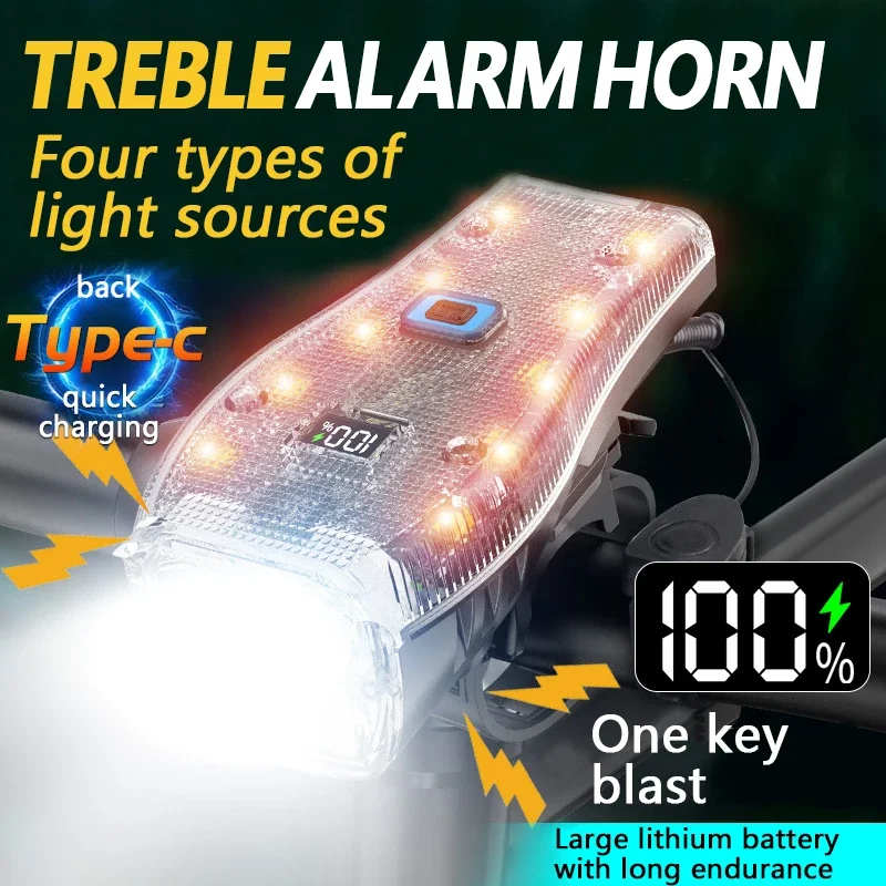 Heinast LED COB waterproof flashlight, USB rechargeable multifunctional bicycle light with horn function, detachable design