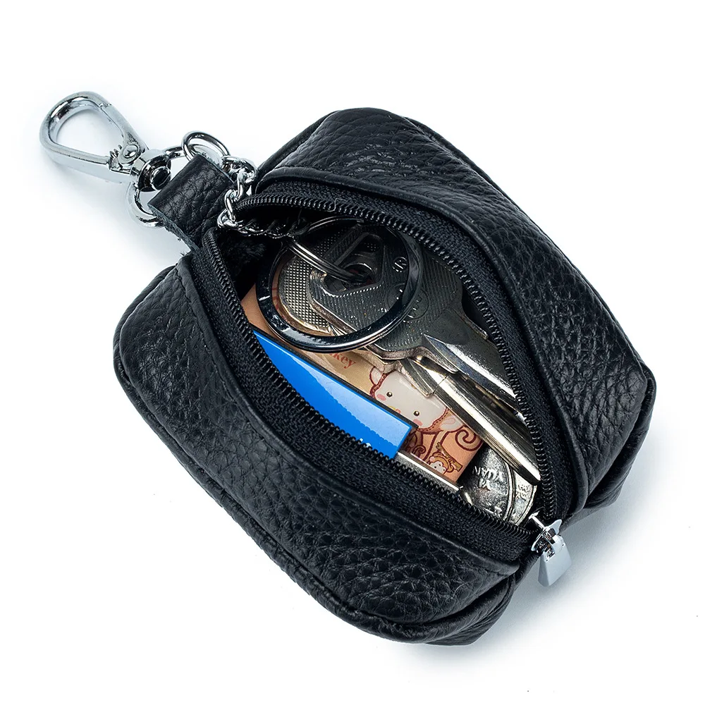 مفتاح صندوق محفظة جلد طبيعي للجنسين الصلبة مفتاح منظم حقيبة سيارة مدبرة المنزل بقرة سبليت المفاتيح الحقيبة