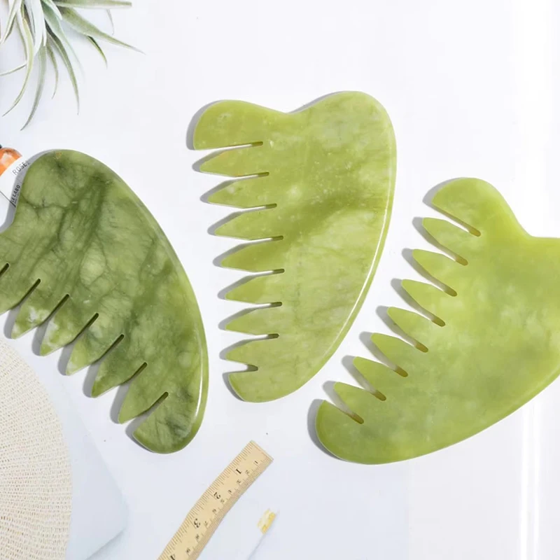 1PC Jade Gua Sha Massage Comb Scraping Board Head Massager Natural Jade Comb Hair Brush Women Scalp Care Tool