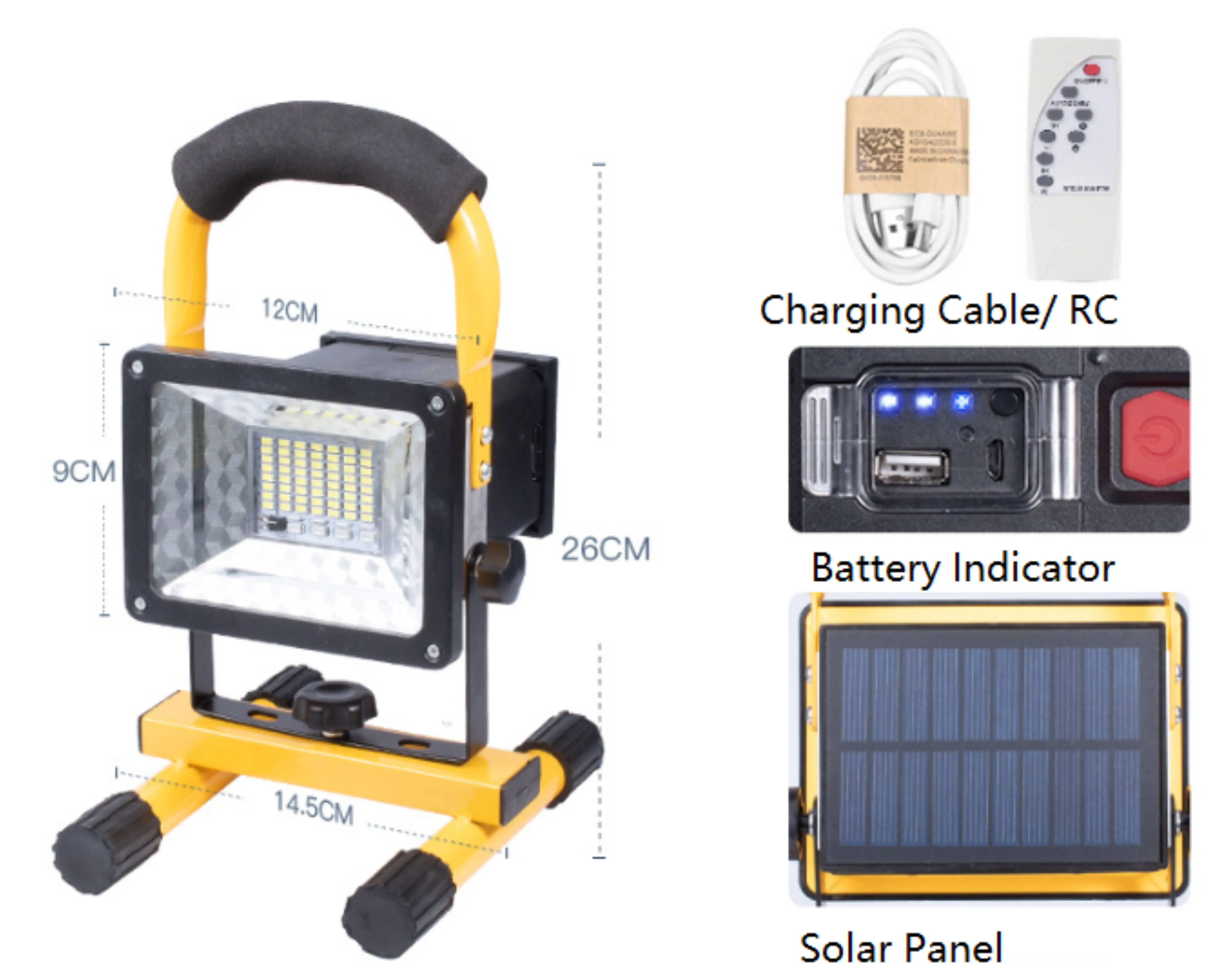 Remote Ctrl AL IP66 Portable Recharge Outdoor Stand LED Emergency Solar Work Light Working Light For Stadium Construction Site