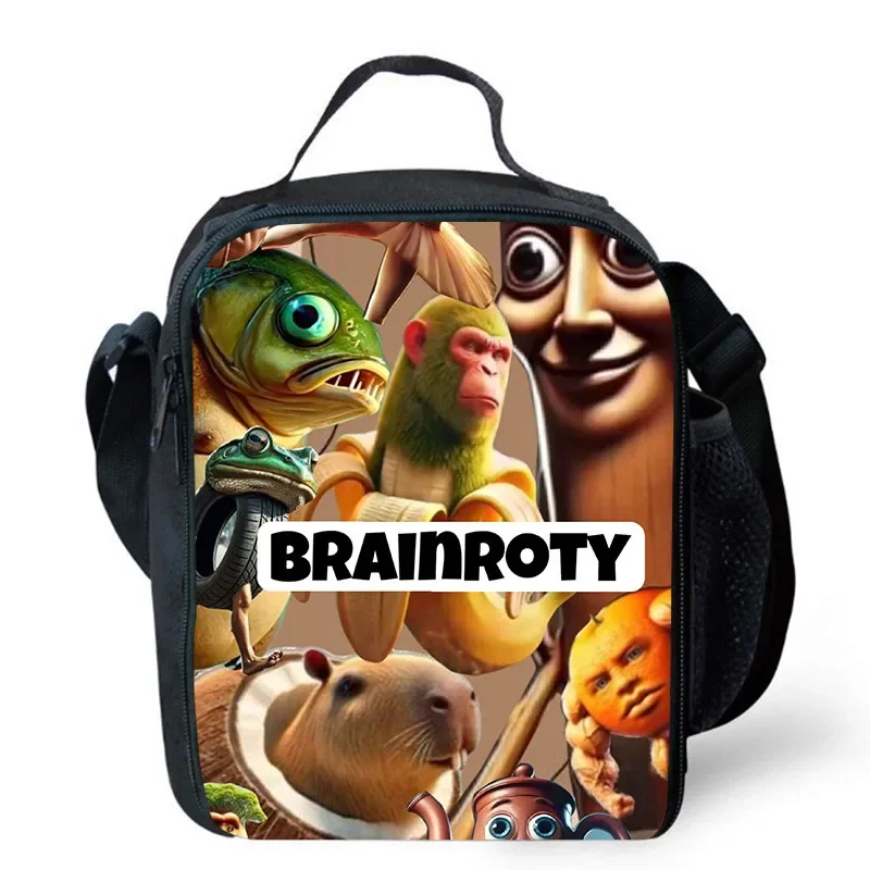Lunch bags for Child,Cartoon Brain Rot School Picnic Bags for Girls Boys,Large Kids Insulation Cooler Bags