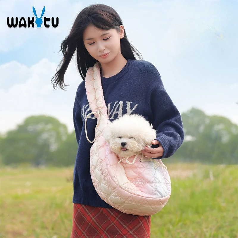 

Wakytu Pet Crossbody Going Out Cat Bag Quilted Cotton Cloth Portable Outcrop Small Dog Bag Going Out Women Crossbody Bag for cat