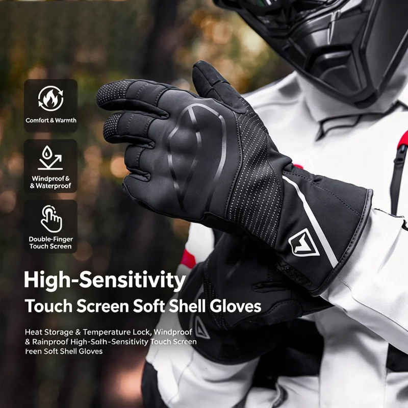 SULAITE G9 Motorcycle Winter Gloves Warm Thermal Thick Touch Screen Full Finger Anti-slip Reflective Adjustable Cuff Riding Gear