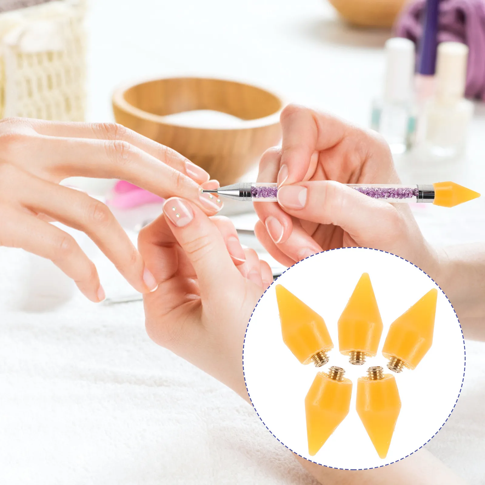 

5Pcs Nail Gems Picker Tool Wax Replacement Head Tips Rhinestone Dotting Pen Nail Art Decoration Accessories DIY Rhinestone